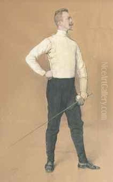 A Fencer Oil Painting by Charles Michel