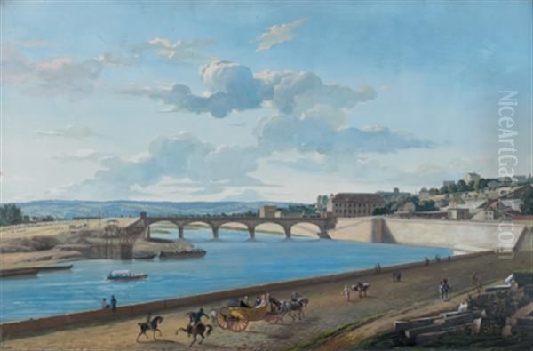 Vue Du Pont De Saint-cloud Sous Le Consulat Oil Painting by Francois Damame Demartrais Michel