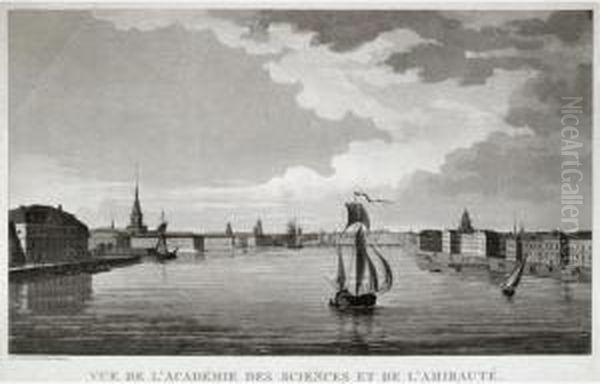 A Lithograph Depicting The Academy Of Sciences And The Admiralty, St. Petersburg Oil Painting by Francois Damame Demartrais Michel