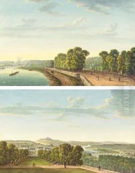 Une Vue De La Seine Prise Depuis Le Parc De Saint-cloud, Le Mont Valerien Dans Le Fond; Et Le Parc De Saint-cloud, Avec La Seine, Le Pont De Sevres Dans Le Fond Oil Painting by Francois Damame Demartrais Michel