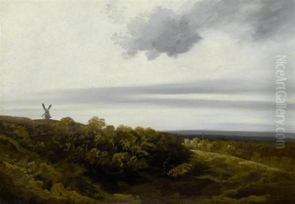 Broad Landscape With Windmill Oil Painting by Georges Michel