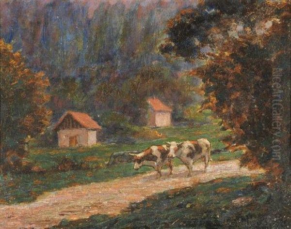 Vaches Rentrant Le Soir Oil Painting by Louis Leon Michel