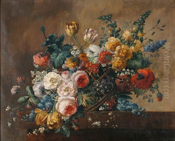 Corbeille De Fleurs Sur Un Entablement Oil Painting by Michel-Bruno Bellange