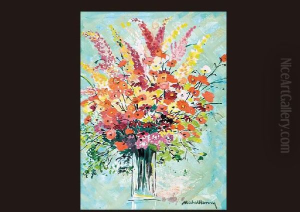 Bouquet In Emerald Check Oil Painting by Henri Michel-Levy