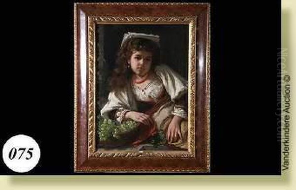 Fillette Italienne Au Panier De Raisins Oil Painting by Pietro Michis