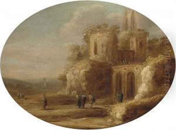 An Italianate Landscape With Christ Healing The Blind Oil Painting by Jan-Christiansz. Micker