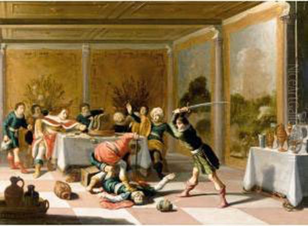 The Death Of Amnon Oil Painting by Jan-Christiansz. Micker