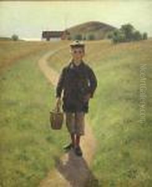 Off To School Oil Painting by Bernhard Ulrik Middelboe