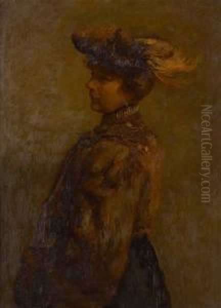 Elegante Au Chapeau A Plumes Oil Painting by Joseph Middeleer