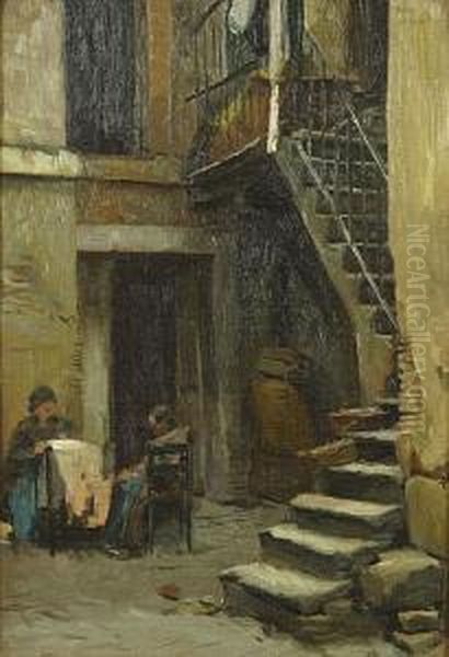 Femmes Dans Une Cour A Rome Oil Painting by Joseph Middeleer