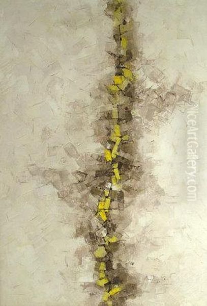 Untitled Abstract In Brown , Yellow And White Oil Painting by Derek Middleton