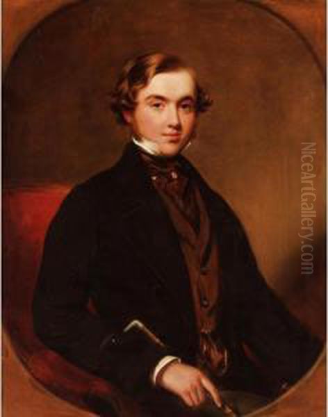 Portrait Of A Gentleman, In A Painted Oval Oil Painting by James Godsell Middleton