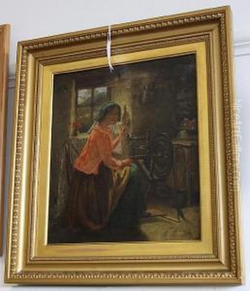 At The Spinning Wheel Oil Painting by William Henry Midwood