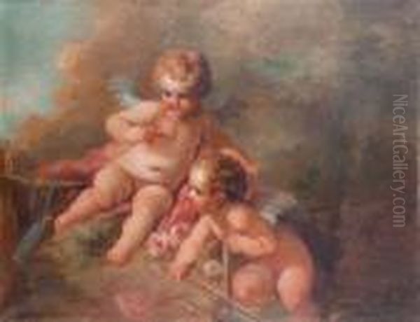 Scene De Cupidons Oil Painting by Emmanuel Adolphe Midy