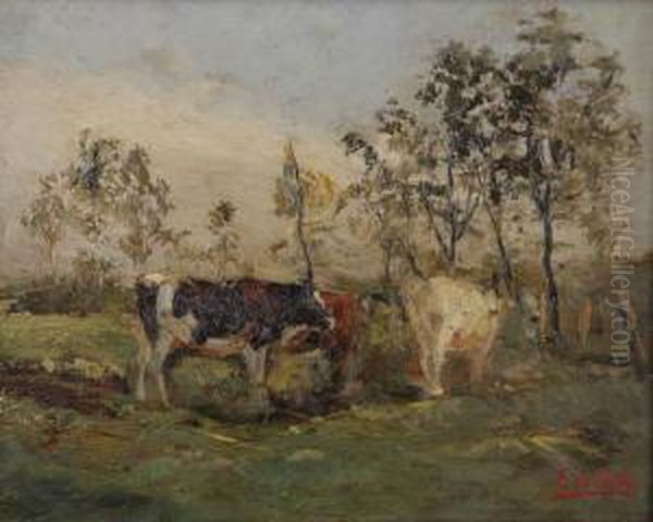 Koeien In De Wei Oil Painting by Ernest Midy