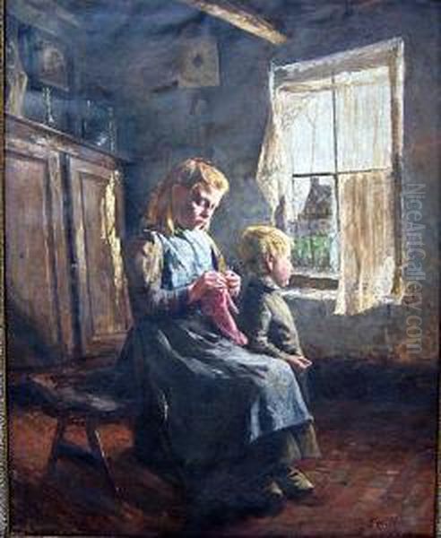 Enfants Dans Un Interieur Oil Painting by Ernest Midy