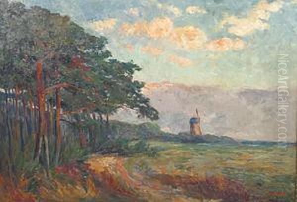 Molen In Een Landschap.
 Moulin Dans Un Paysage Oil Painting by Ernest Midy