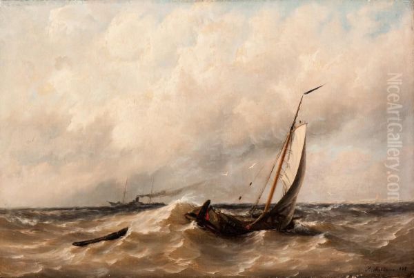 Ships On Choppy Waters Oil Painting by Rein Miedema