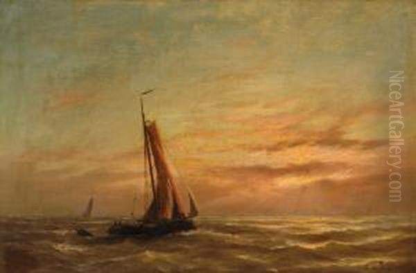 Fishing Boats Atsunset Oil Painting by Rein Miedema