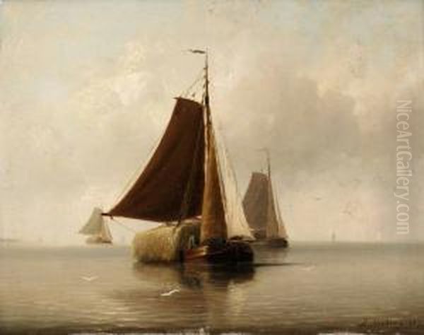 Skutor Vid Den Hollandska Kusten Oil Painting by Rein Miedema