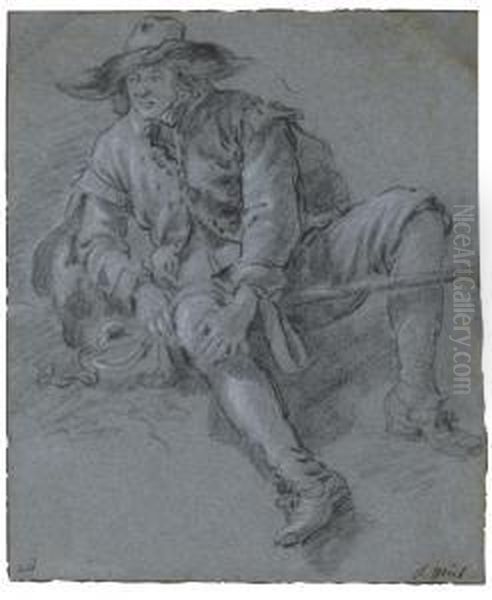 Study Of A Man Seated On The Ground Oil Painting by Jan Miel