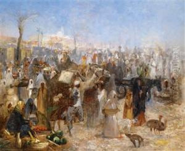 A Market In Front Of An Oriental City Setting Oil Painting by Alphons Leopold Mielich