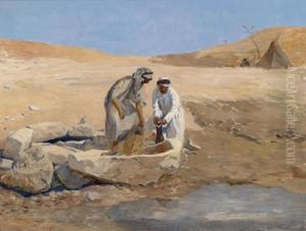 Bedouin Bythe Riverbank Oil Painting by Alphons Leopold Mielich