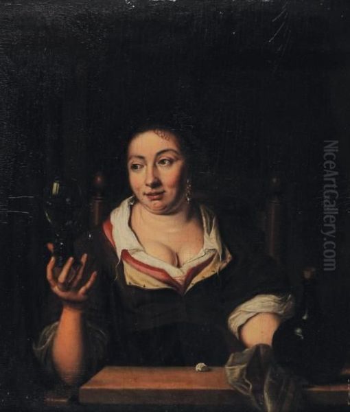 La Femme Au Verre Oil Painting by Janvan Mieris