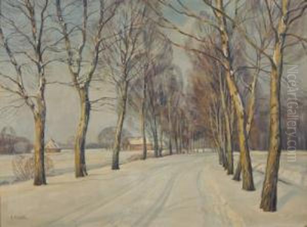 Allee Im Winter Oil Painting by Ernst Miesler