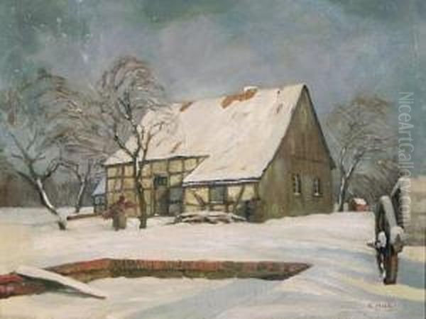 Winterlandschaft Mit Bauernhaus Oil Painting by Ernst Miesler