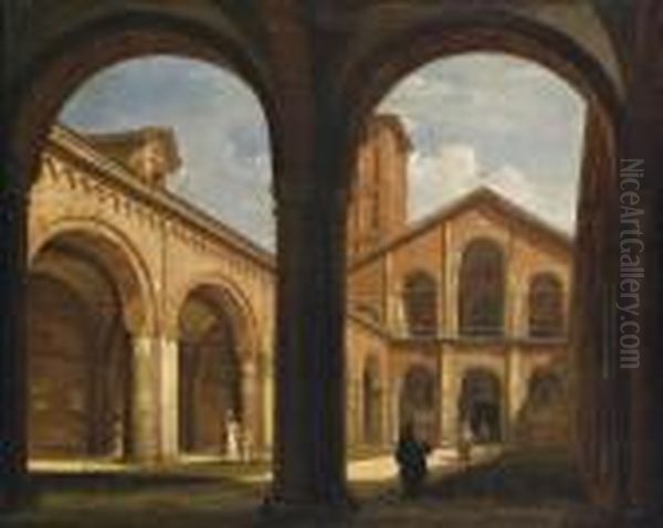 Milano, Il Cortile Di Sant'ambrogio Oil Painting by Giovanni Migliara