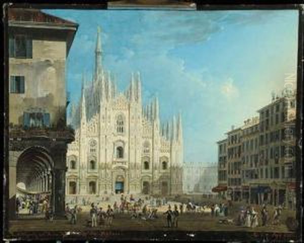 Veduta Di Piazza Del Duomo A Milano Oil Painting by Giovanni Migliara