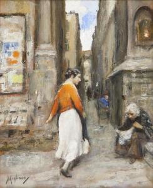 Vicolo Della Vecchia Napoli Oil Painting by Vincenzo Migliaro