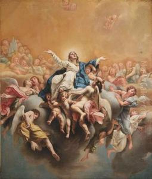 The Assumption Of Mary. Oil/canvas/canvas Oil Painting by Francesco Migliori