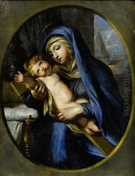 The Madonna And Child Within A Painted Stone Oval Oil Painting by Nicolas Mignard