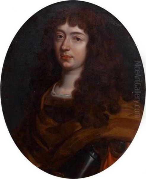 Portrait D'homme En Armure Oil Painting by Pierre Le Romain I Mignard