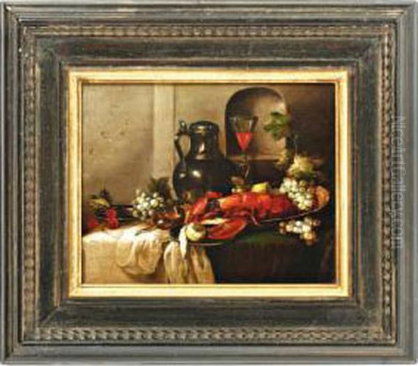 Stilleven Met Kreeft En Citroen Oil Painting by Abraham Mignon