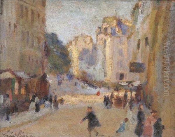 Dans La Rue Oil Painting by Lucien Mignon