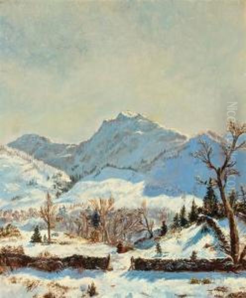 Winter Scene Oil Painting by Louis Remy Mignot