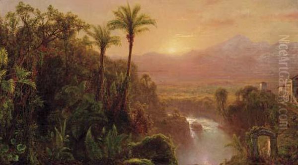 A View Of A Colonial City, Ecuador Oil Painting by Louis Remy Mignot