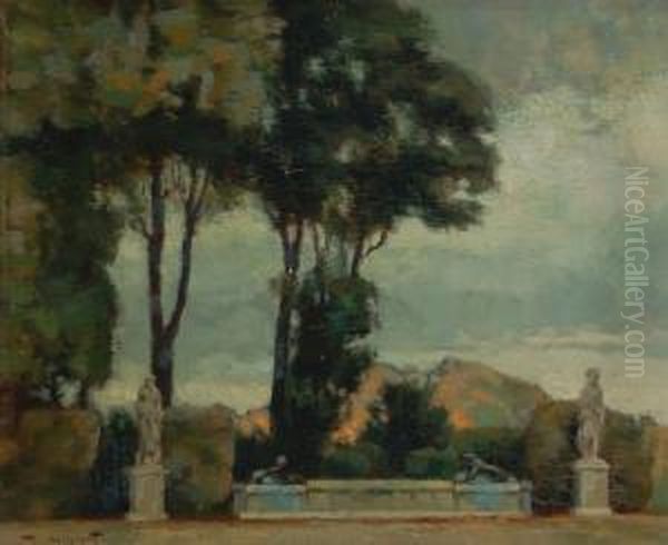 Scorcio Di Parco Con Fontana Oil Painting by Victor Mignot