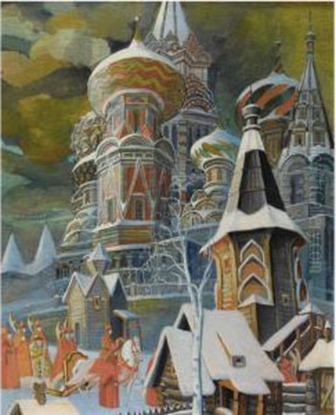 St Basil's Cathedral Oil Painting by Leonid Mikhailovich