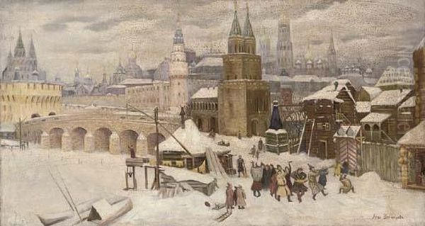 Revellers Before The Kremlin, Moscow Oil Painting by Apollinarii Mikhailovich Vasnetsov