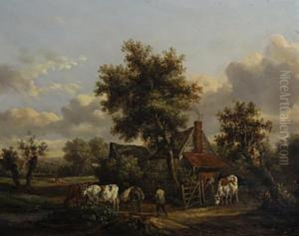 Drover With Cattle Oil Painting by Henry Milbourne