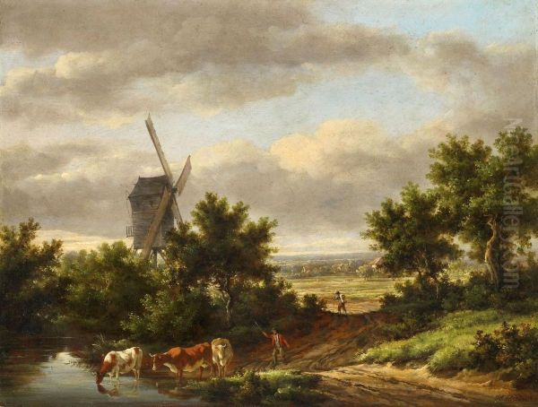 Landschaft Mit Windmuhle Oil Painting by Henry Milbourne