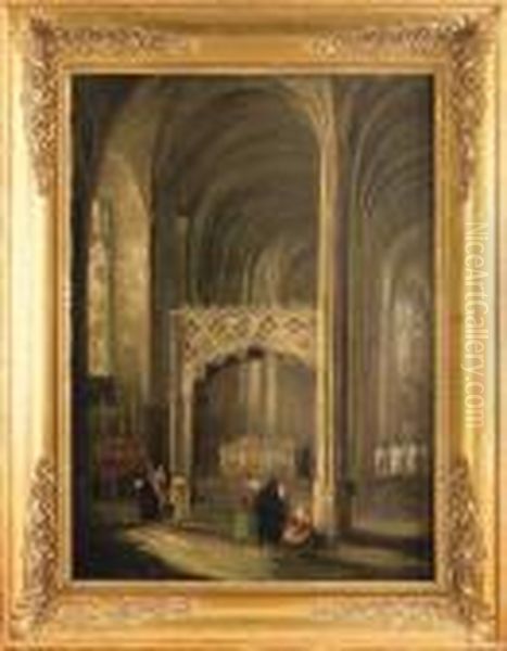 Interieur D'eglise Gothique Anime Depersonnages Oil Painting by Henry Milbourne