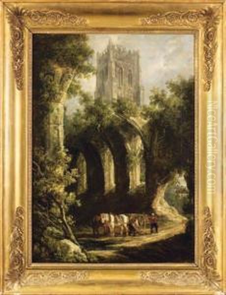 Paysage Aux Ruines Gothiques Anime De Personnages Oil Painting by Henry Milbourne