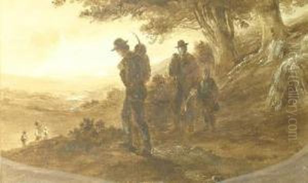 Figures Ina Continental Landscape Oil Painting by Caroline Saint-John Mildmay