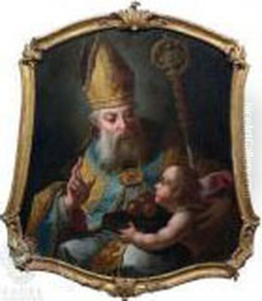 St Nicholas Oil Painting by Josef Ignaz Mildorfer