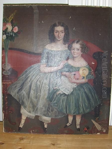 Portrait Of Rosina Bradford Tidcombe Aged 11 And Laura Joyce Tidcombe Aged 4 Years And 8 Months Oil Painting by John Cristopher Miles